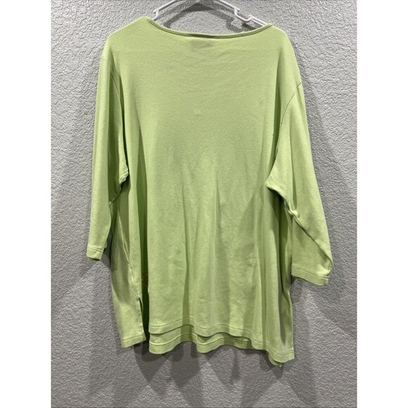 Quacker Factory Top Size 1X Sage Embroidered Lemonade Lemons Flower 3/4 Sleeve - Picture 3 of 6